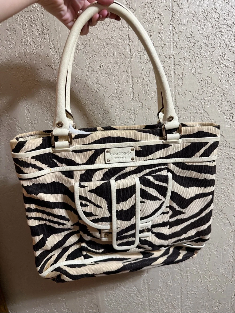 Rare kate spade Zebra Print Canvas Tote in Cream and Black